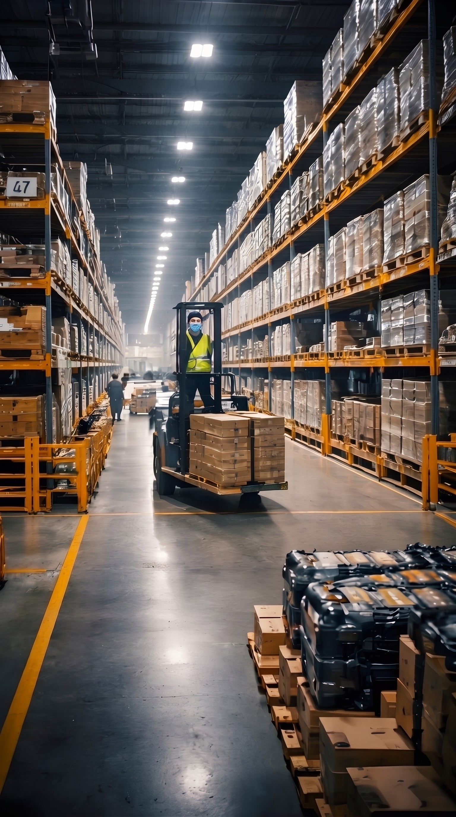 Warehouse operator moving a pallet for dispatch